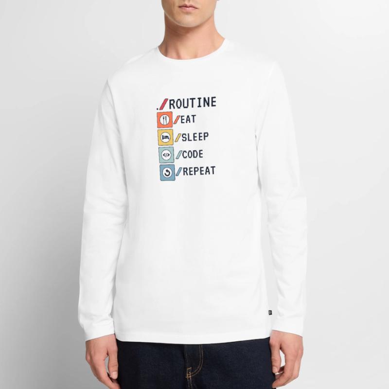 Routine Eat Sleep Code Repeat Developer Coder T-shirt manches longues Premium bio Homme