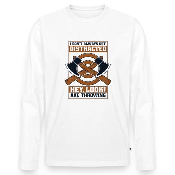 Lass dich nicht immer ablenken Schau Axt Wurfaxt - Männer Premium Bio Langarmshirt - Weiß - Vorne - Nico (187cm)