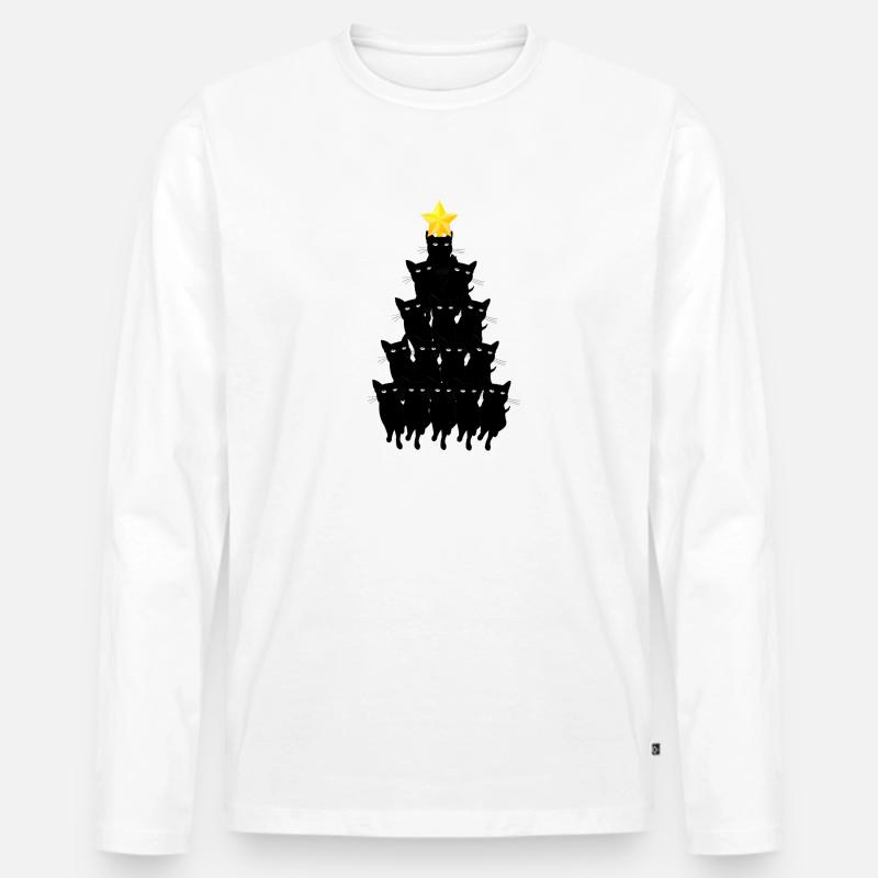 Katzen Weihnachtsbaum Schwarzer Kater Geschenk - Männer Premium Bio Langarmshirt - Weiß