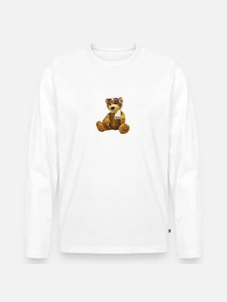 Teddybär - Männer Premium Bio Langarmshirt - Weiß