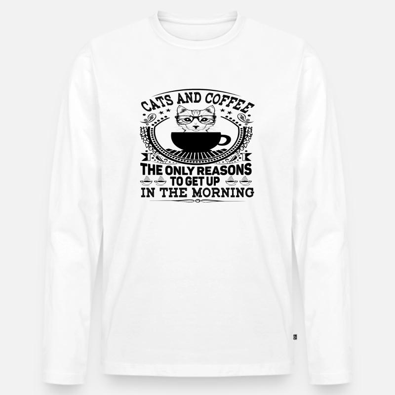 Kaffee und Katzen - Männer Premium Bio Langarmshirt - Weiß