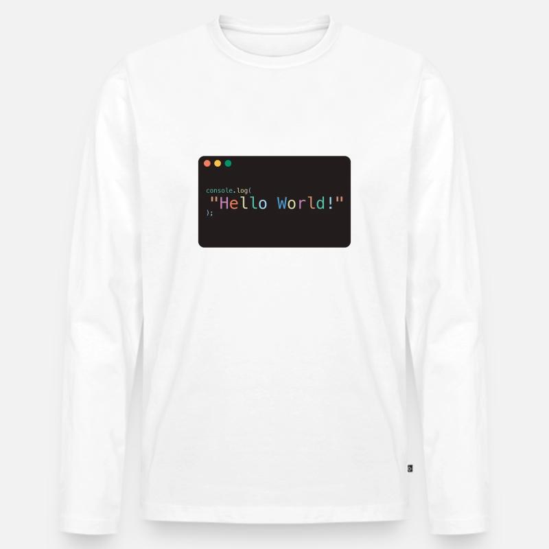 Hello World JavaScript console.log - Männer Premium Bio Langarmshirt - Weiß