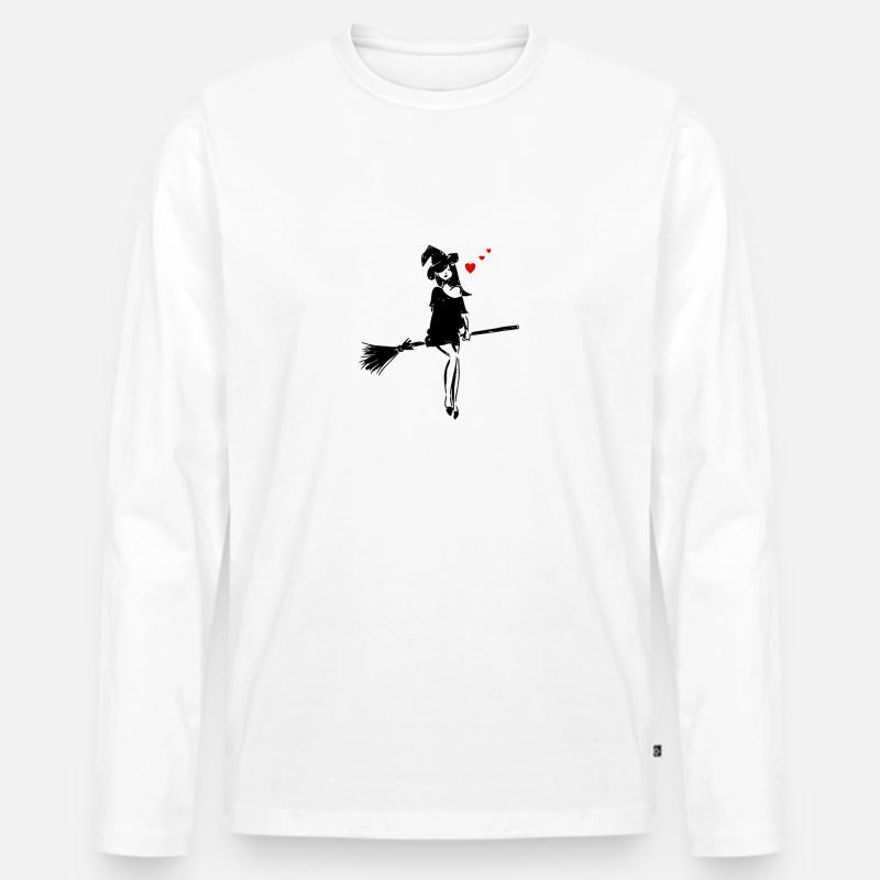 Strega sul bbe della strega con cuore e cappello da strega - Maglia a manica lunga ecologica premium da uomo - bianco