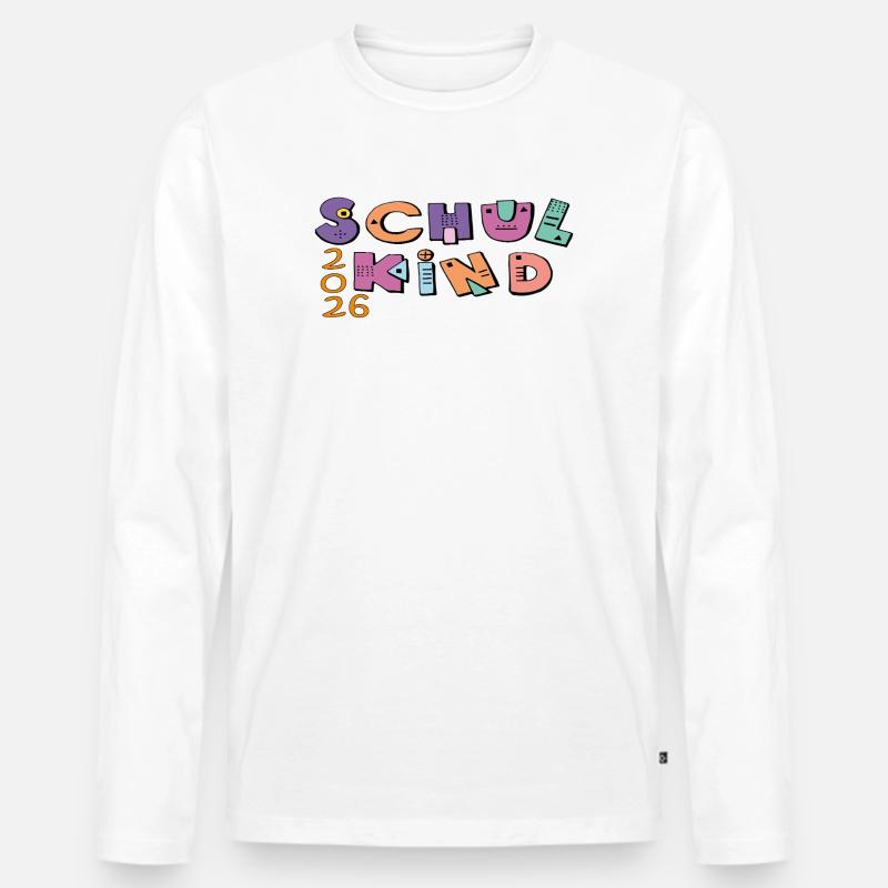Schulkind 2026  Bunte Buchstaben - Männer Premium Bio Langarmshirt - Weiß