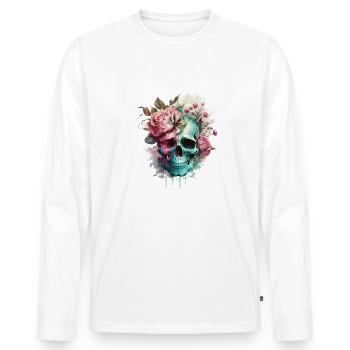 Totenkopf mit Rosen - Skull Dia De Los Muertos - Männer Premium Bio Langarmshirt - Weiß - Vorne - Nico (187cm)