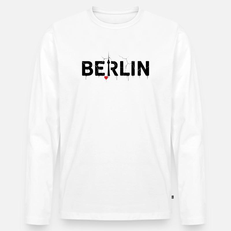 Berliner Skyline mit Blitz und Herz - Männer Premium Bio Langarmshirt - Weiß