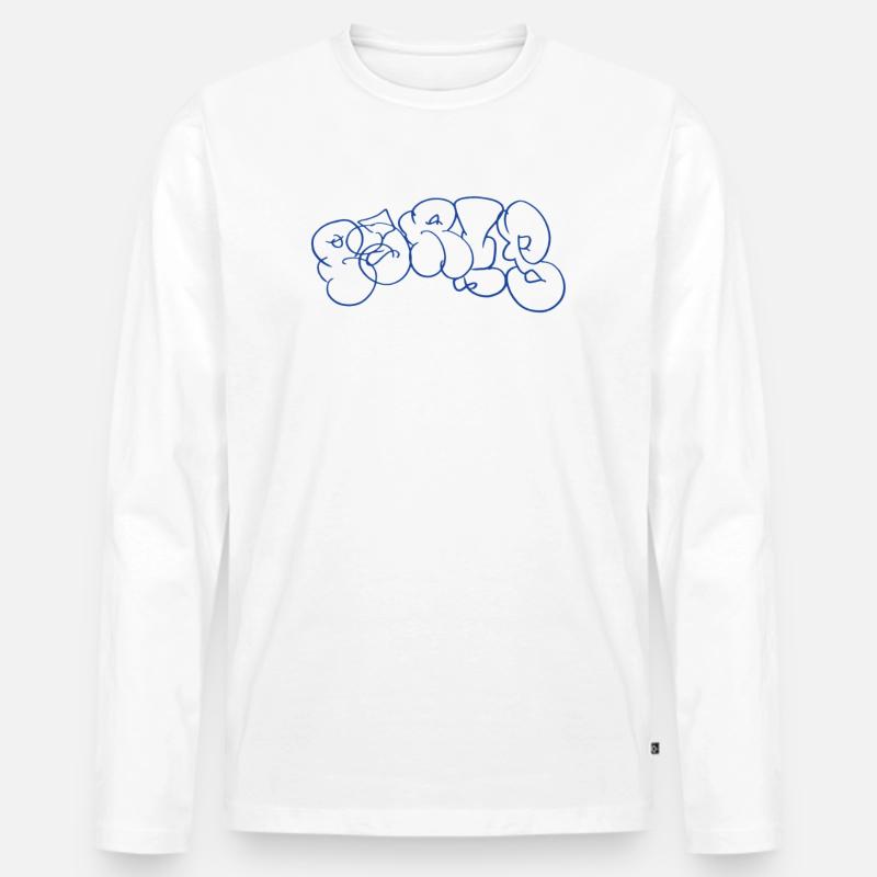 Blauer Graffiti Schriftzug im Paris Style - Männer Premium Bio Langarmshirt - Weiß