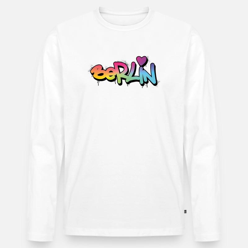 Berlin Graffiti Regenbogen Schrift - Männer Premium Bio Langarmshirt - Weiß