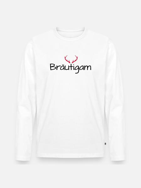 Bräutigam Geweih shirt Junggesellenabschied - Männer Premium Bio Langarmshirt - Weiß