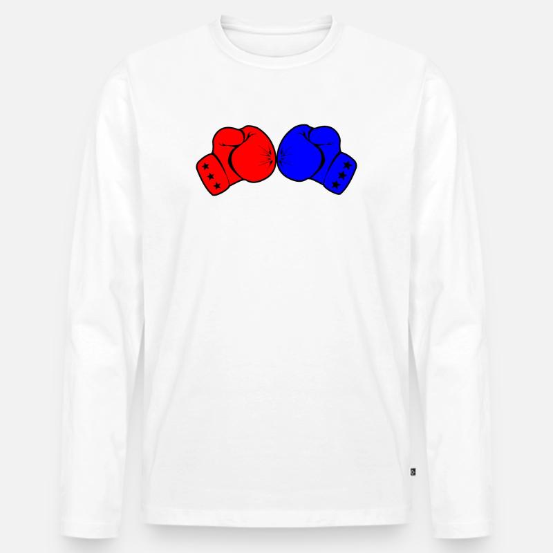 Zwei Boxhandschuhe rot und blau - Männer Premium Bio Langarmshirt - Weiß