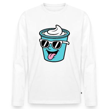 tasses Crème Frech Yaourt Crème Crème Glace Pudding - T-shirt manches longues Premium bio Homme - blanc - Devant - Nico (187cm)