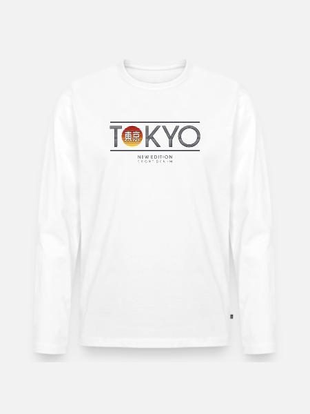 Tokio Neon Sonne Motiv - Männer Premium Bio Langarmshirt - Weiß