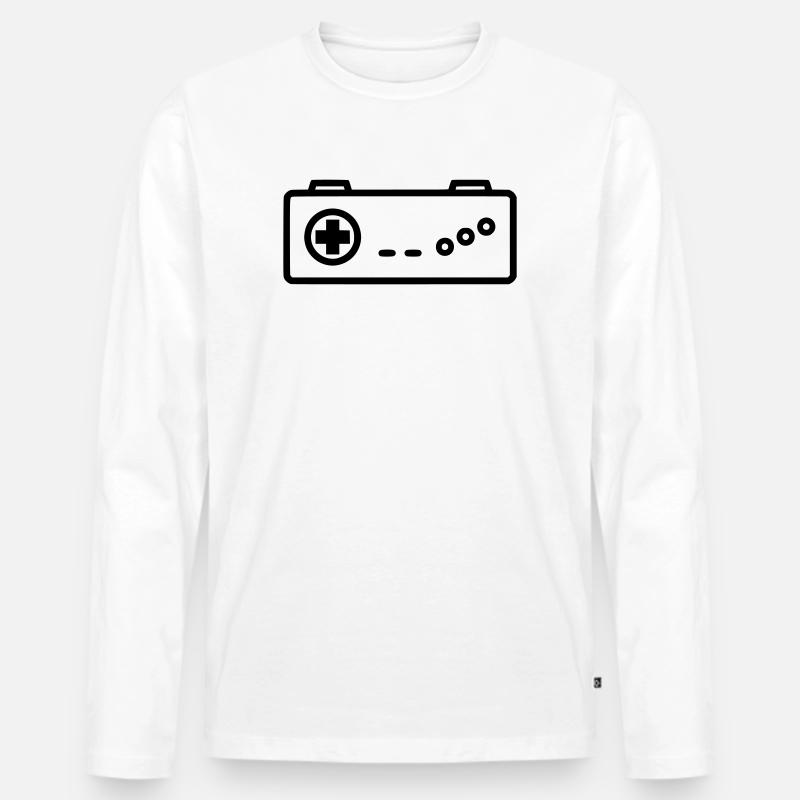 Retro Gamepad Outline Icon - Männer Premium Bio Langarmshirt - Weiß