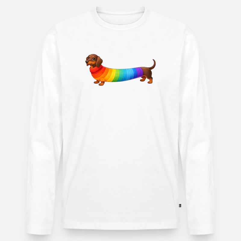 Dackel mit Regenbogen Pullover  - Männer Premium Bio Langarmshirt - Weiß