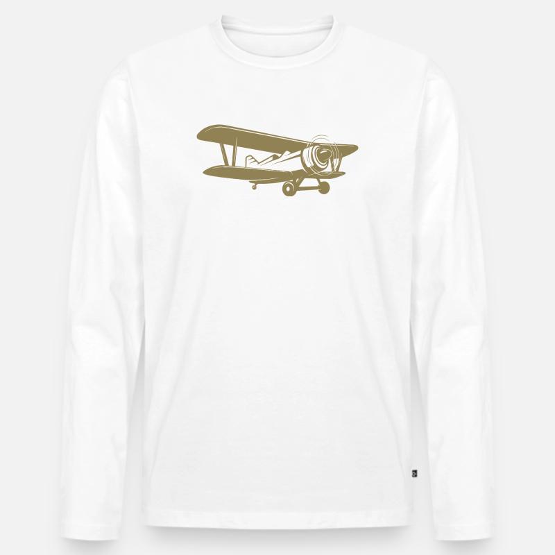 Doppeldecker Pilot Retro Minimalistisch - Männer Premium Bio Langarmshirt - Weiß