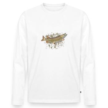 Funny Northern Pike Fishing Freshwater Fish Gift - Men's Premium Organic Long Sleeve Shirt - white - Front - Nico (187cm)