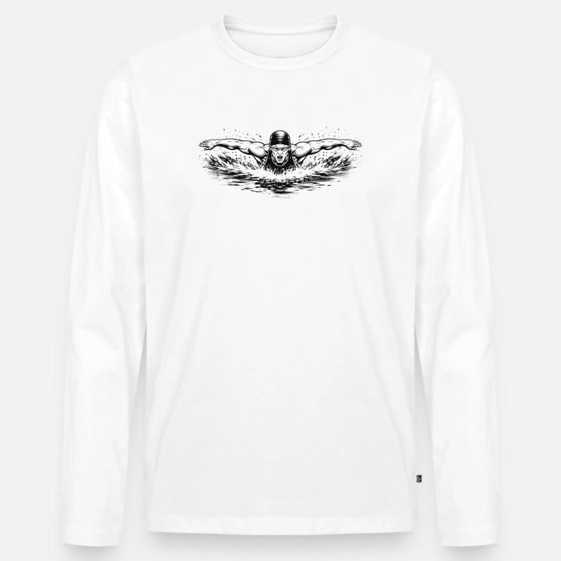 Schwimmer im kraftvollen Comic-Ink Stil - Männer Premium Bio Langarmshirt - Weiß