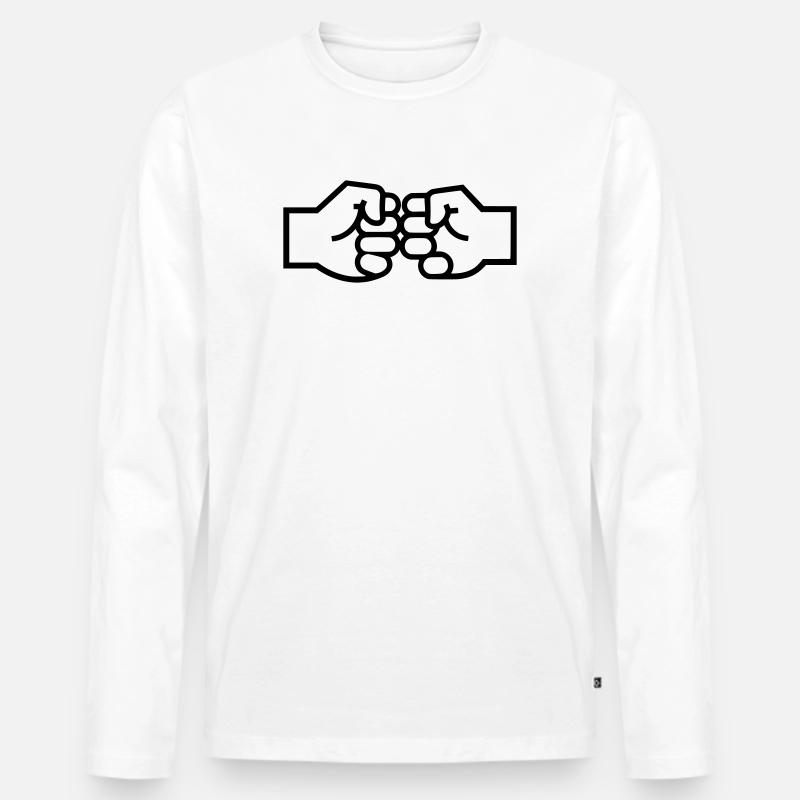 Faust Check Fistbump Hände Outline - Männer Premium Bio Langarmshirt - Weiß
