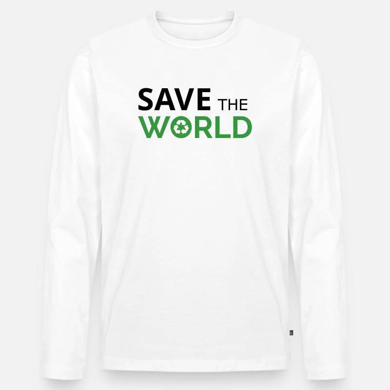 Rette die Welt - Männer Premium Bio Langarmshirt - Weiß