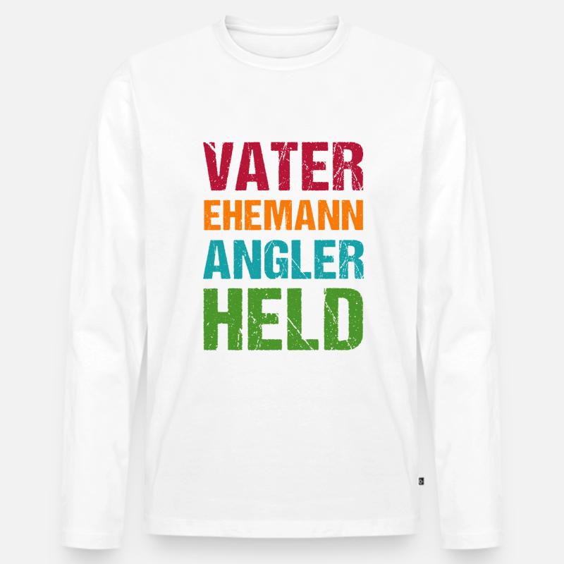 Ehemann Vater Angler Held - Männer Premium Bio Langarmshirt - Weiß