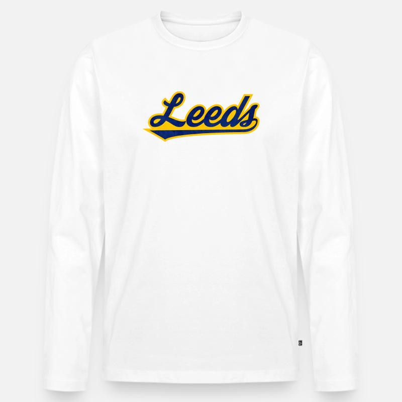 Leeds Script Logo Blau Gelb - Männer Premium Bio Langarmshirt - Weiß