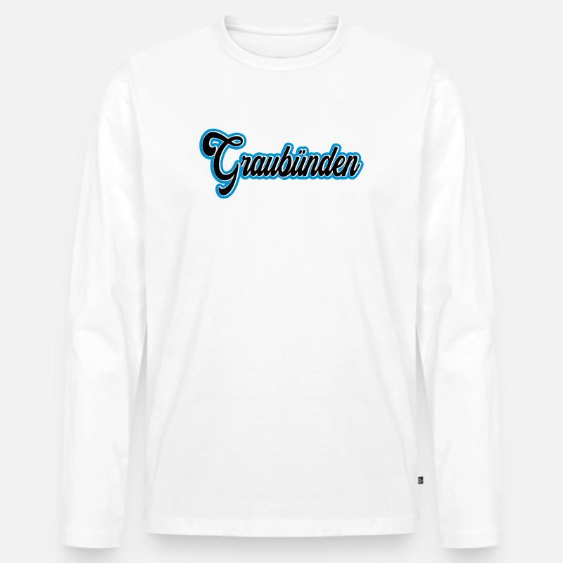Graubünden Script mit Blau Outline - Männer Premium Bio Langarmshirt - Weiß