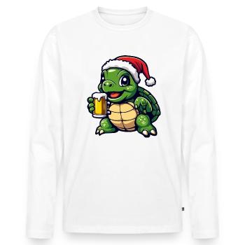 Turtle Christmas Beer Funny - Men's Premium Organic Long Sleeve Shirt - white - Front - Nico (187cm)