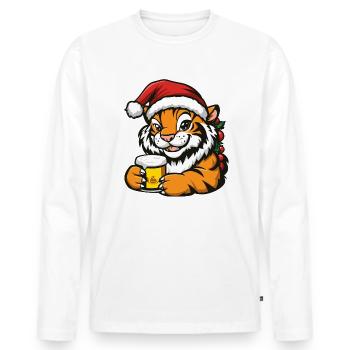 Tiger Weihnachten Bier Lustig - Männer Premium Bio Langarmshirt - Weiß - Vorne - Nico (187cm)