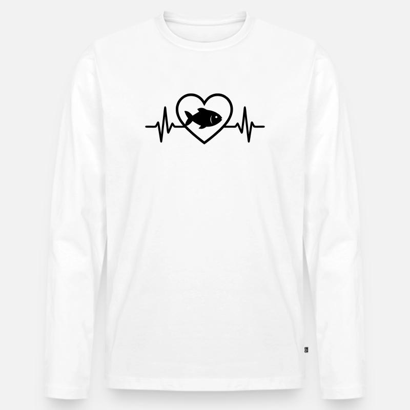 Fisch Herz - Männer Premium Bio Langarmshirt - Weiß