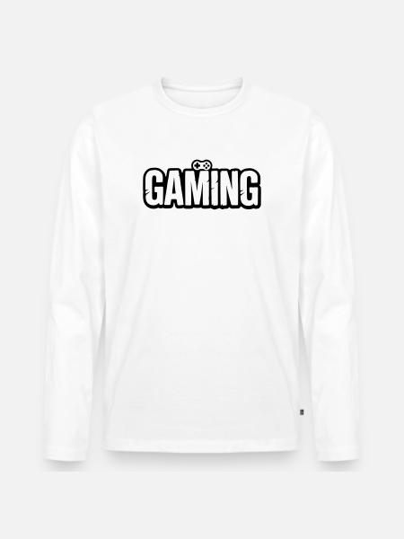 Gaming_Schrift_mit_Conroller - T-shirt manches longues Premium bio Homme - blanc