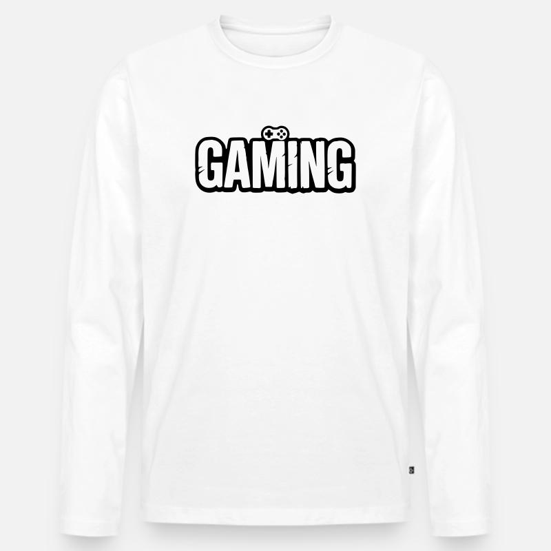 Gaming_Schrift_mit_Conroller - Männer Premium Bio Langarmshirt - Weiß