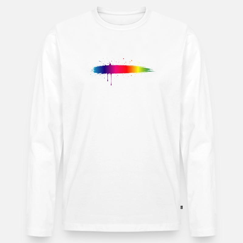 Regenbogen Pinselstrich Farbverlauf Splash - Männer Premium Bio Langarmshirt - Weiß