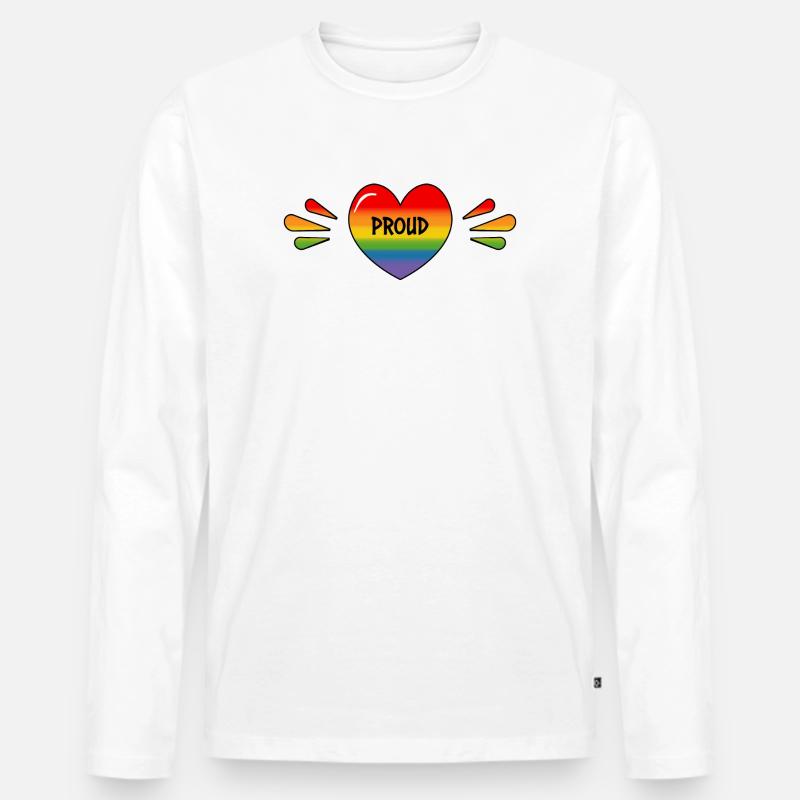 Regenbogen LGBT Stolzes Herz - Männer Premium Bio Langarmshirt - Weiß