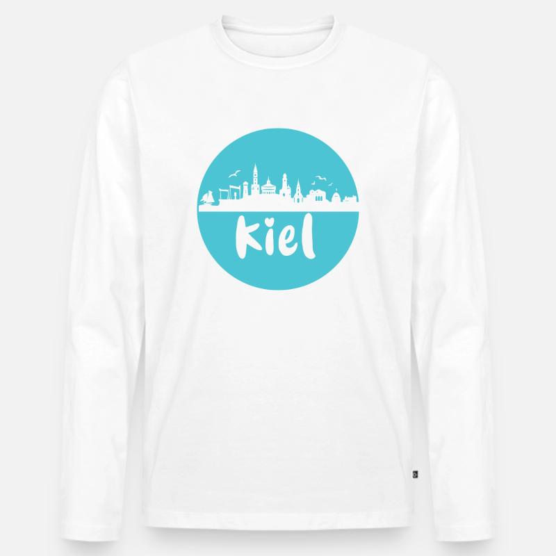 kiel, skyline, kreis, scherenschnitt,blau - Männer Premium Bio Langarmshirt - Weiß