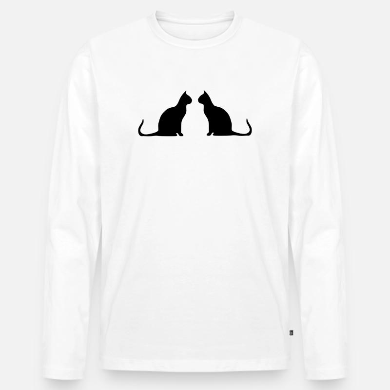 Schwarze Katze 2 Katzen Silhouetten Geschenk - Männer Premium Bio Langarmshirt - Weiß