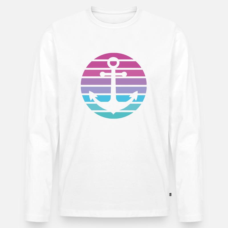 Retro Sonne Anker - Männer Premium Bio Langarmshirt - Weiß