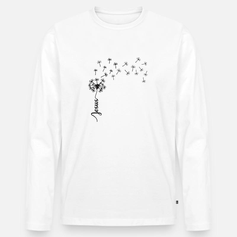 Jesus Löwenzahn Design - Männer Premium Bio Langarmshirt - Weiß