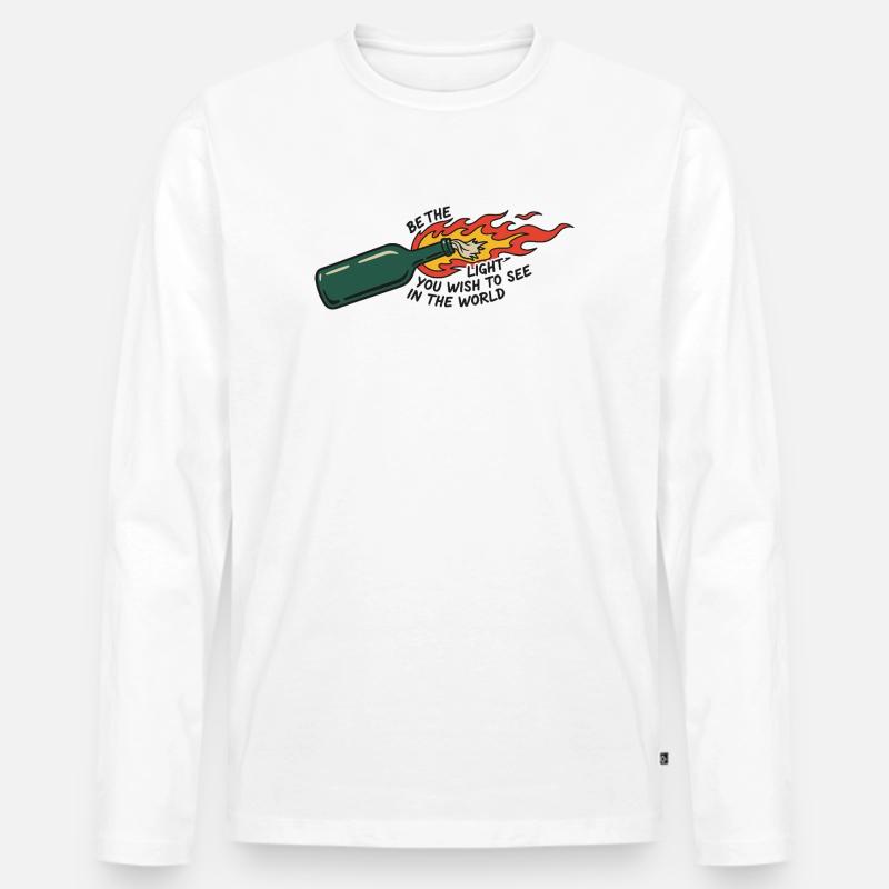 Flammende Flasche sei das Licht - Männer Premium Bio Langarmshirt - Weiß