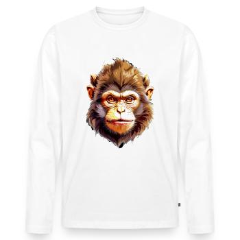 Affe V24 15 - Männer Premium Bio Langarmshirt - Weiß - Vorne - Nico (187cm)