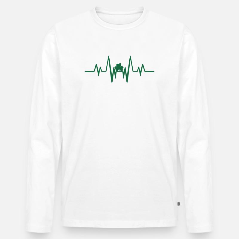 Herzschlag mit Kleeblatt - Männer Premium Bio Langarmshirt - Weiß
