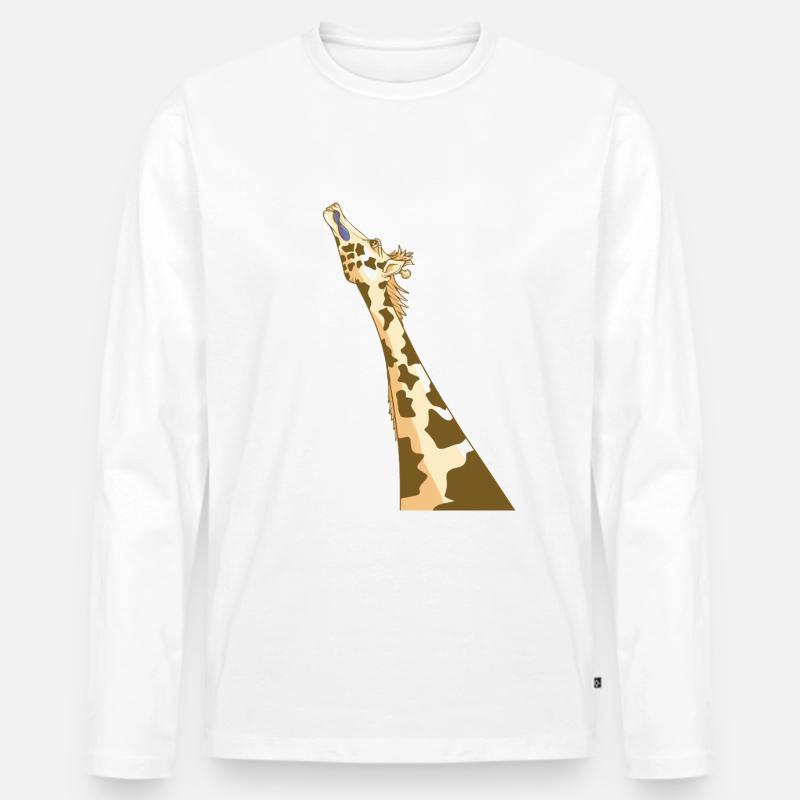 Giraffe mit blauer Zunge - Männer Premium Bio Langarmshirt - Weiß