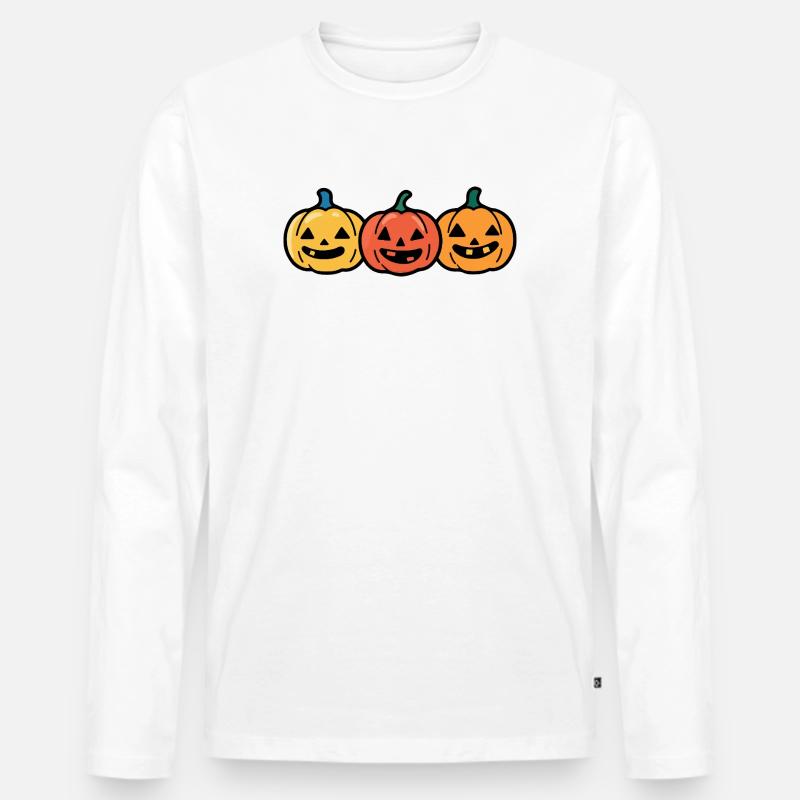 Kürbis Halloween Comic  - Männer Premium Bio Langarmshirt - Weiß