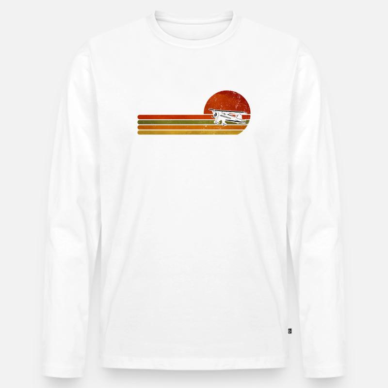 Retro Flugzeug Sunset Stripes - Männer Premium Bio Langarmshirt - Weiß