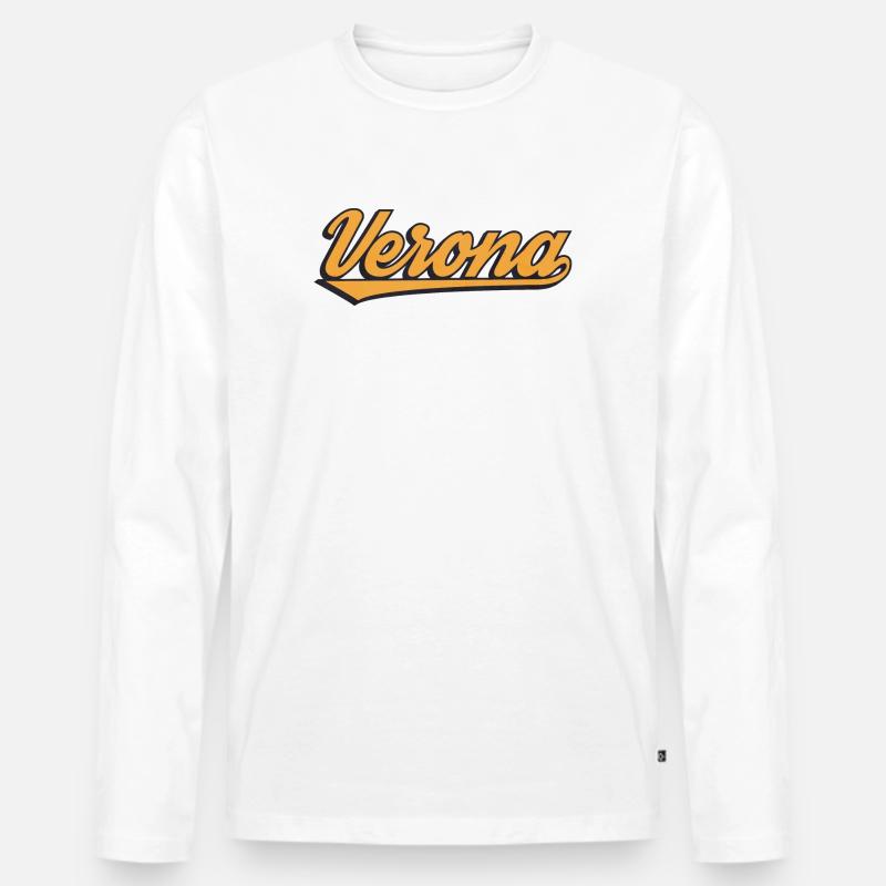 Verona Retro Script Logo - Männer Premium Bio Langarmshirt - Weiß
