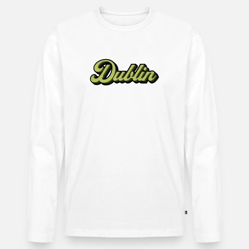 Dublin Retro Script in Lime - Men's Premium Organic Long Sleeve Shirt - white