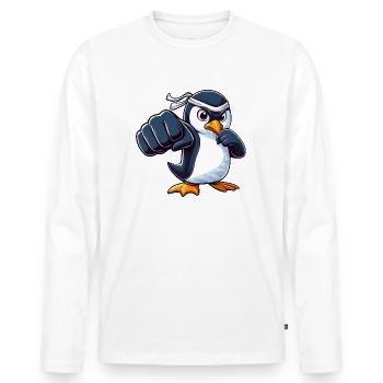 Cooler Cartoon Pinguin Karate Martial Arts - Männer Premium Bio Langarmshirt - Weiß - Vorne - Nico (187cm)