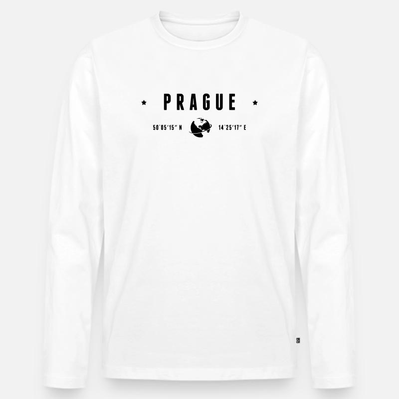 Coordinate GPS di Praga Repubblica Ceca - Maglia a manica lunga ecologica premium da uomo - bianco