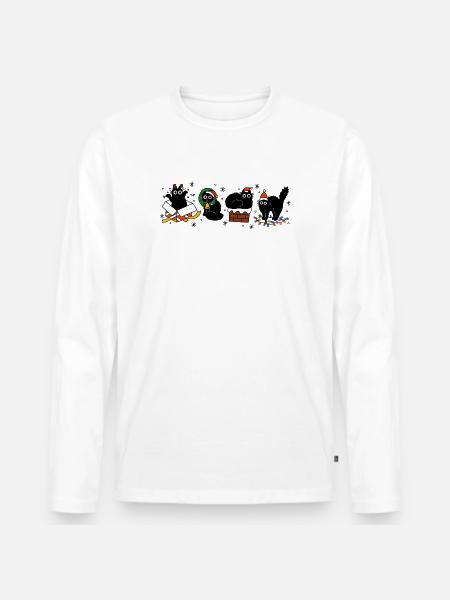 Kawaii Katzen Weihnachtsparade, Kätzchen - Männer Premium Bio Langarmshirt - Weiß