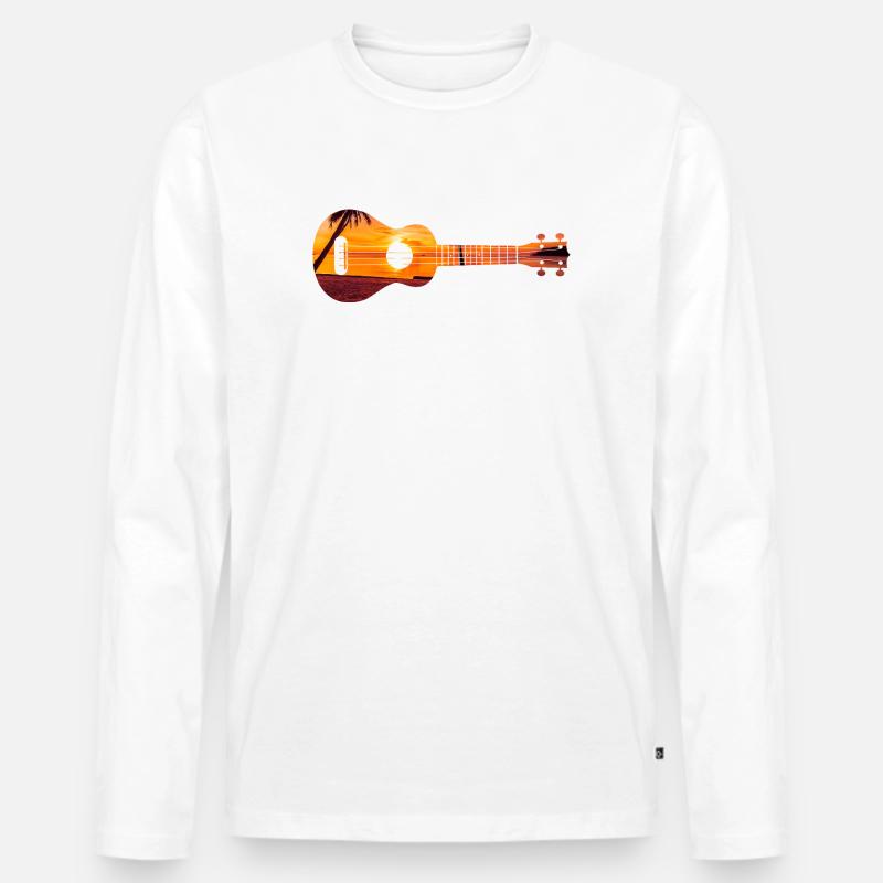 Hawaiian Ukulele Uke Beach Sunset - Männer Premium Bio Langarmshirt - Weiß