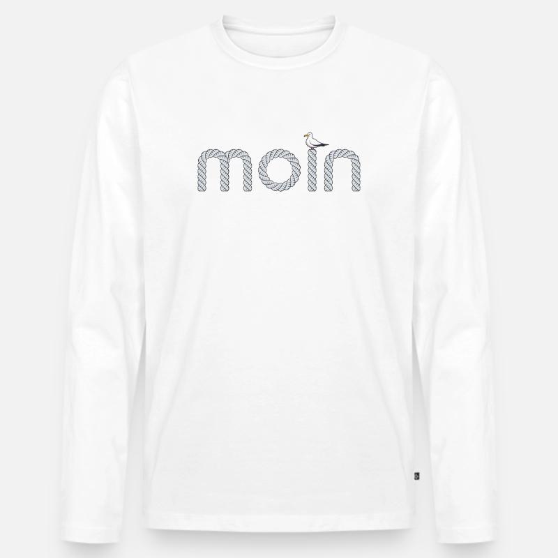 Moin Schriftzug mit kleiner Möwe - Männer Premium Bio Langarmshirt - Weiß